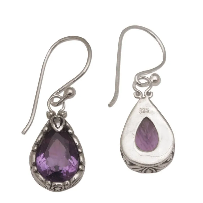 Handmade Sterling Silver 'Dewdrops at Dawn' Amethyst Earrings (Indonesia) - 1.2L*0.5W