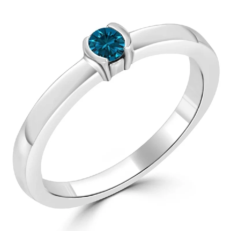 Auriya 10k Gold 1/6ctw Petite Round Solitaire Blue Diamond Ring