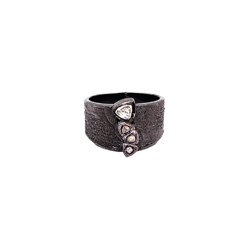 Silver and Black Rhodium Raw Diamond  Ring