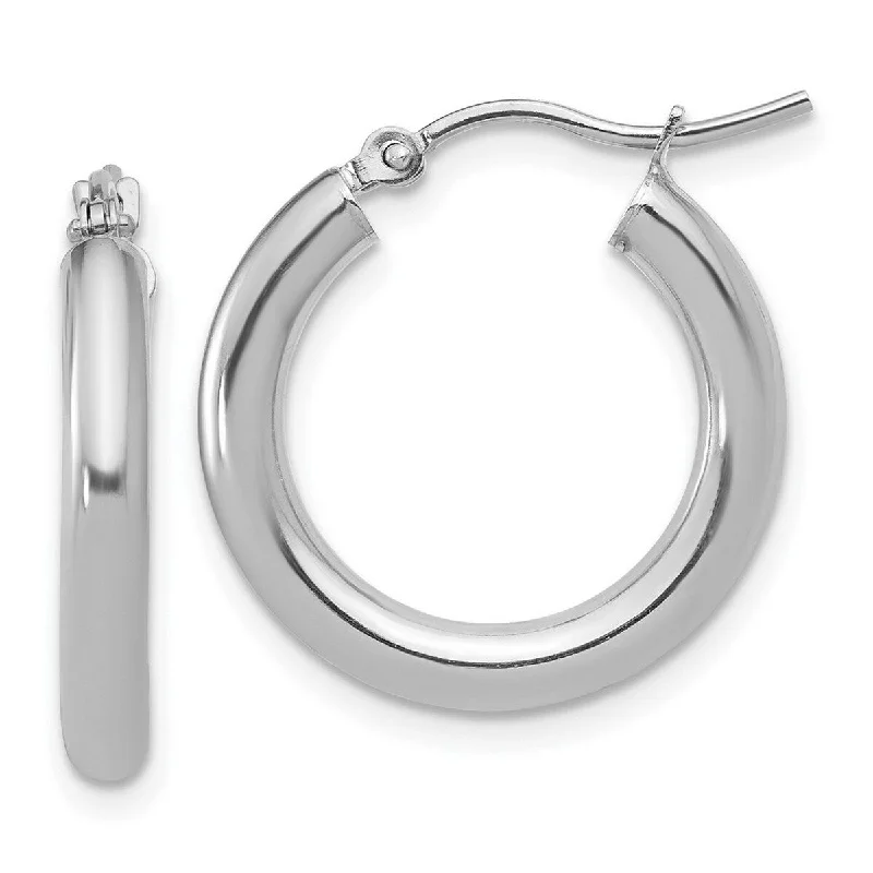 Curata 10k White Gold Polished 3x20mm Classic Hoop Earrings