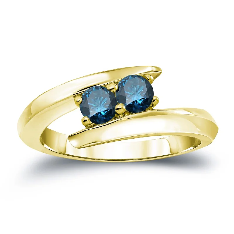 Auriya 3/4ctw Round 2 Stone Blue Diamond Ring 14k Gold