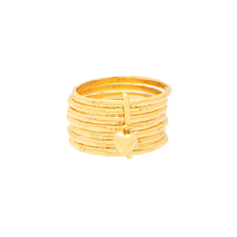 14K Yellow Gold 7-Day Bamboo Heart Ring