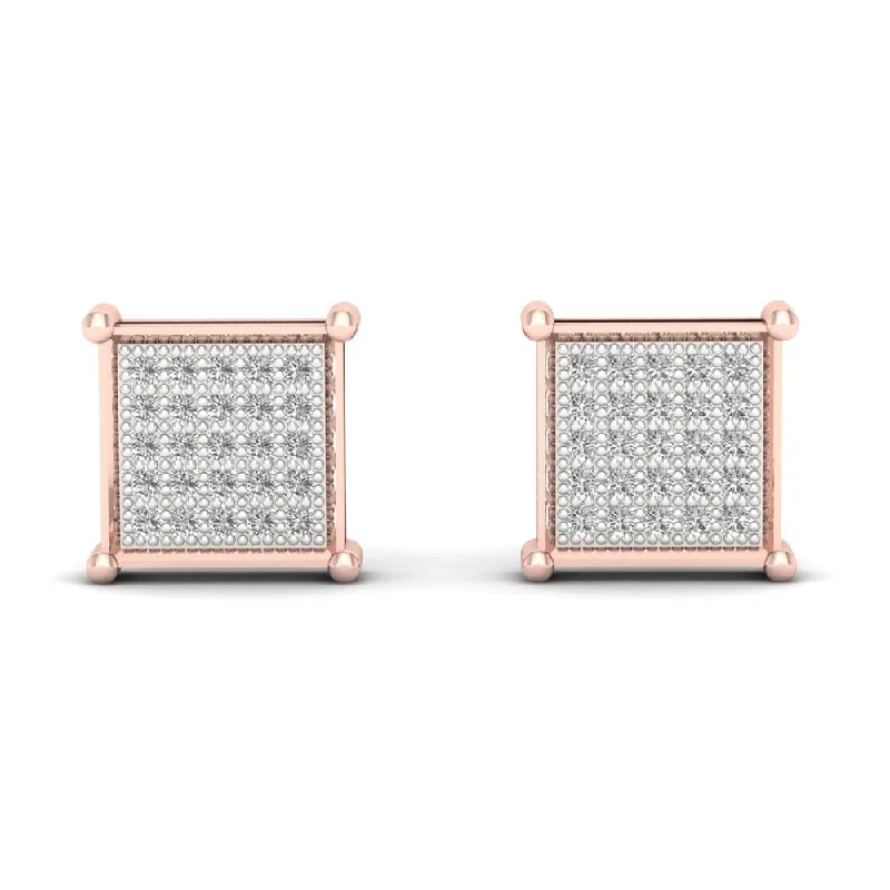 1/6ct TDW Diamond Cluster Stud Earrings in 10K Rose Gold - Pink