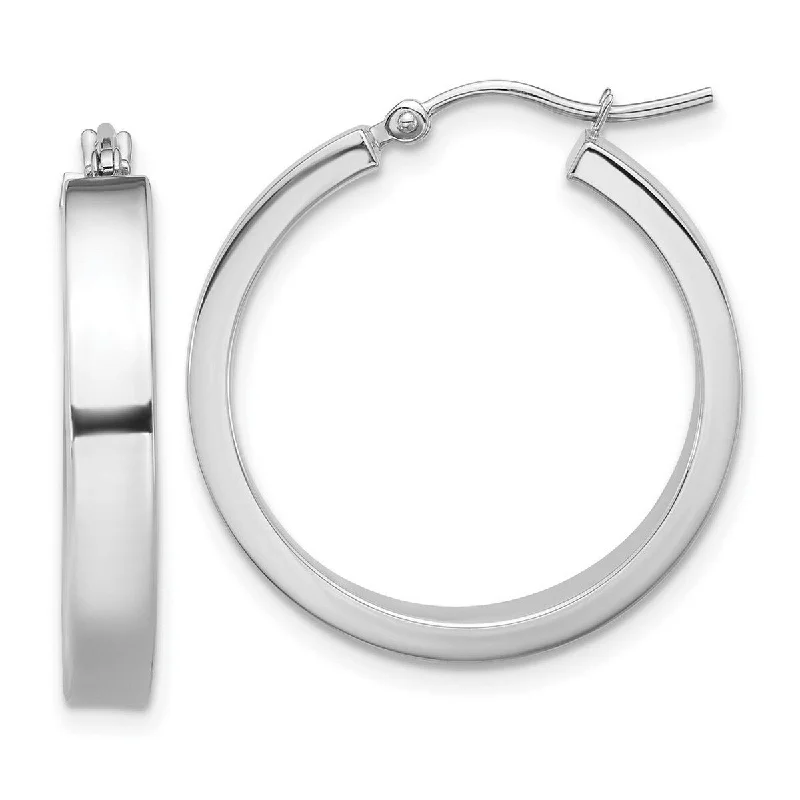 Curata 14k White Gold Polished 4x22mm Hoop Earrings