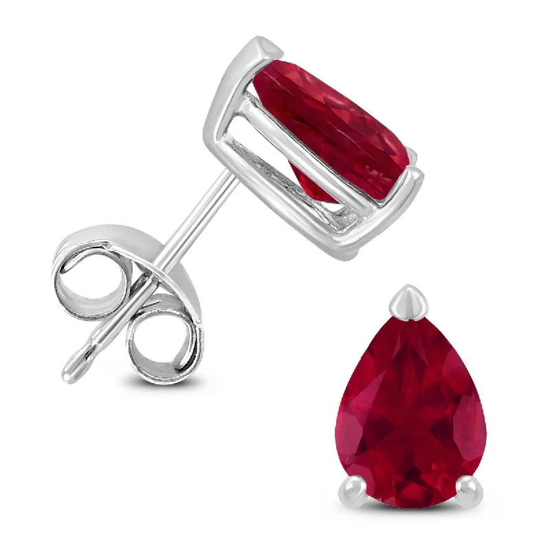 Marquee 14K White Gold 6x4MM Pear Ruby Earrings