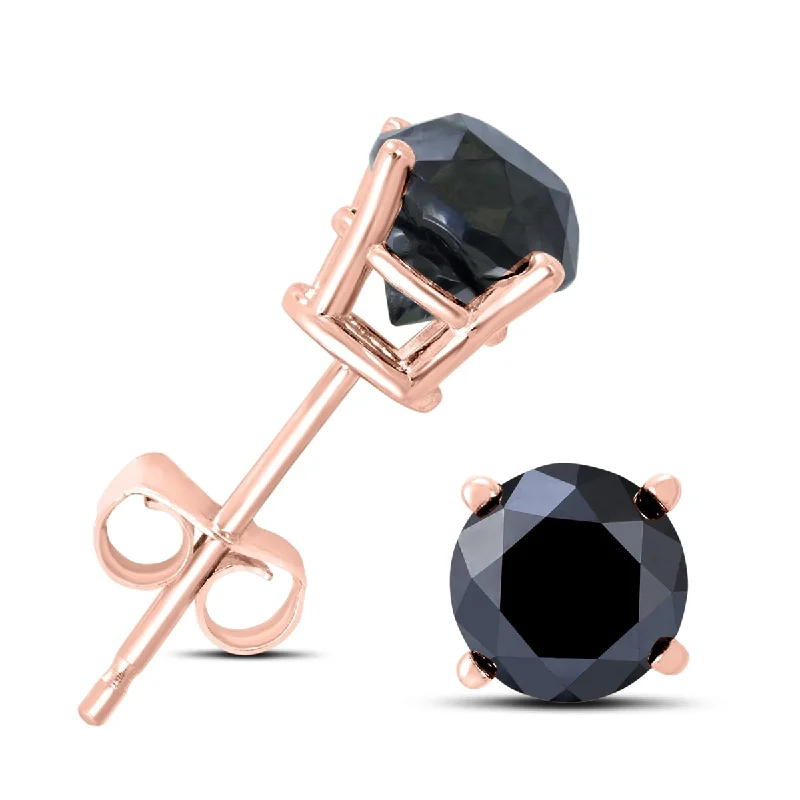 Marquee 1 Carat TW Round Black Diamond Solitaire Stud Earrings in 10K Rose Gold