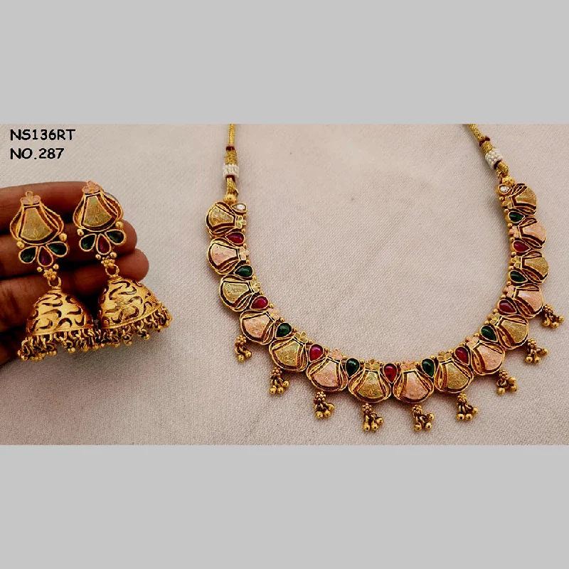 Kala Creation Copper Gold Plated Pota Stone Necklace Set