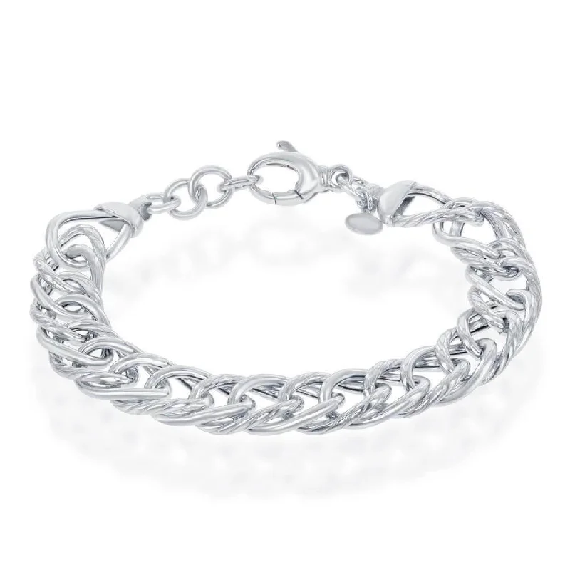 Sterling Silver Polished & Rope Design Bracelet, MADE IN ITALY