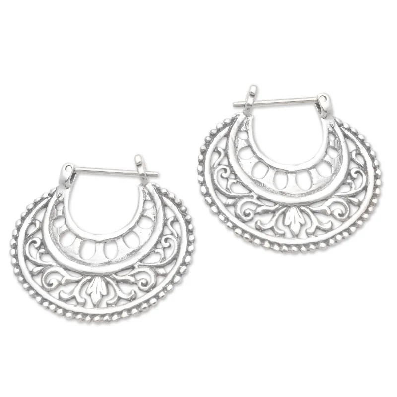 Novica Handmade Subtle Curves Sterling Silver Hoop Earrings