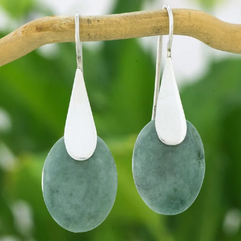 Sterling Silver 'Cool Maya Jungle' Jade Earrings