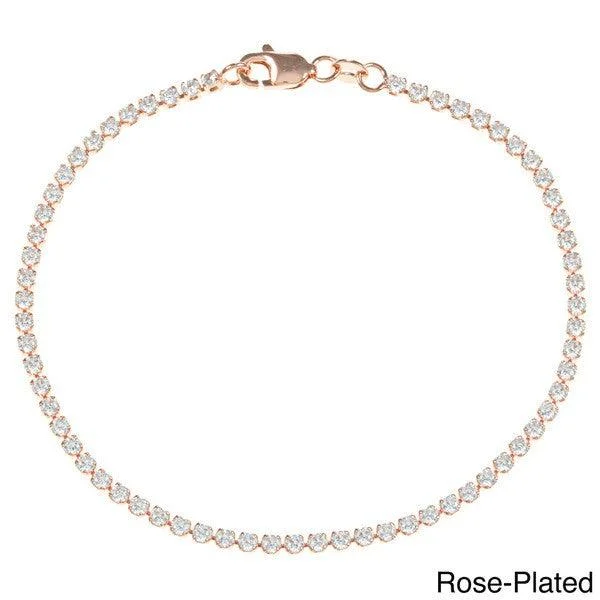 Sterling Silver Thin CZ Tennis Bracelet - Rose Gold Plated