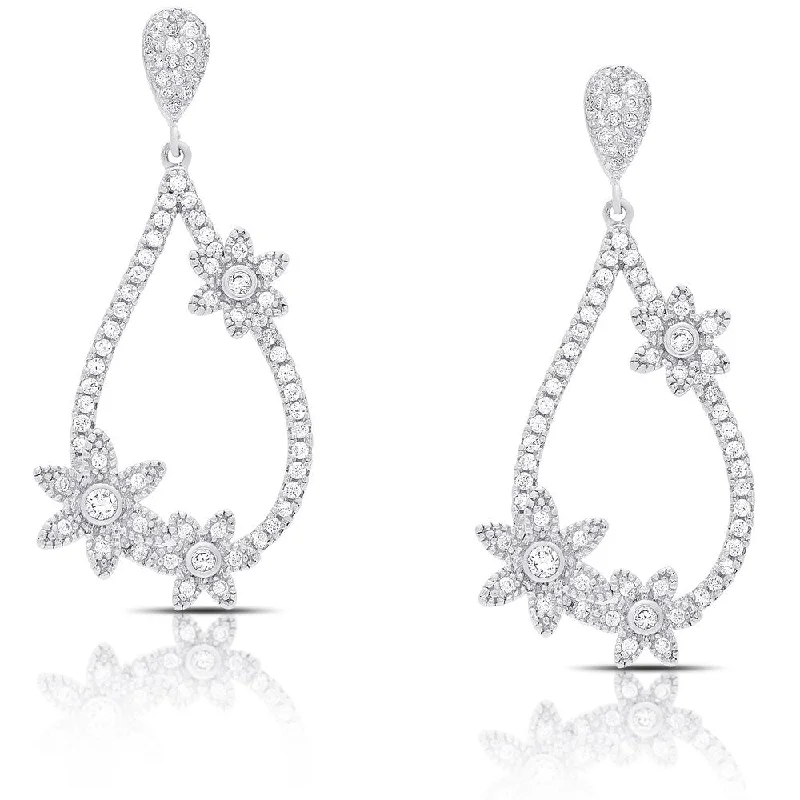 Samantha Stone Sterling Silver Teardrop Cubic Zirconia Flower Design Earrings