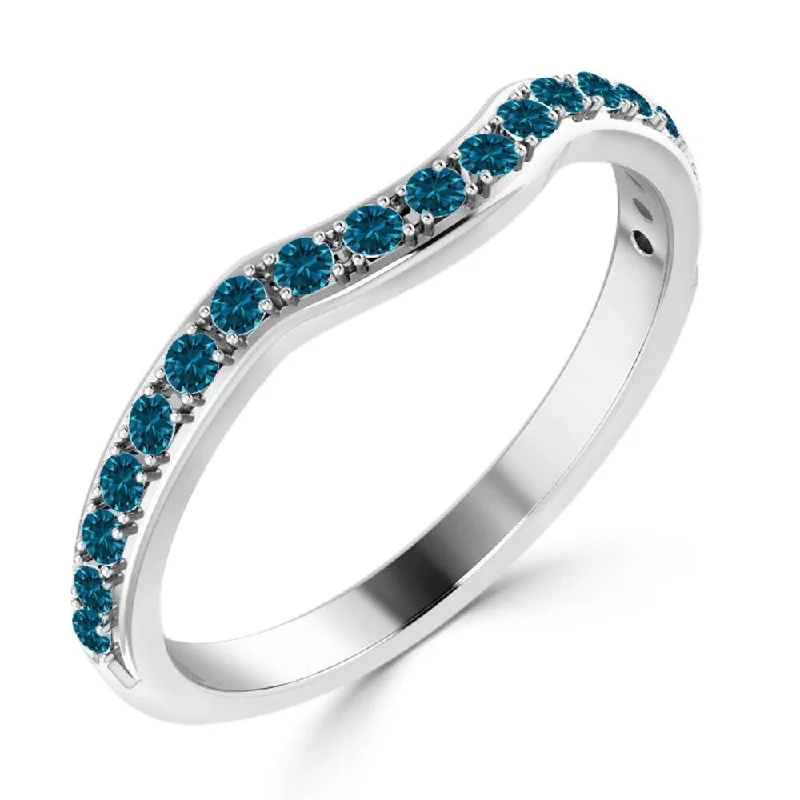 Auriya 1/4cttw Stackable Contoured Blue Diamond Ring 10K Gold