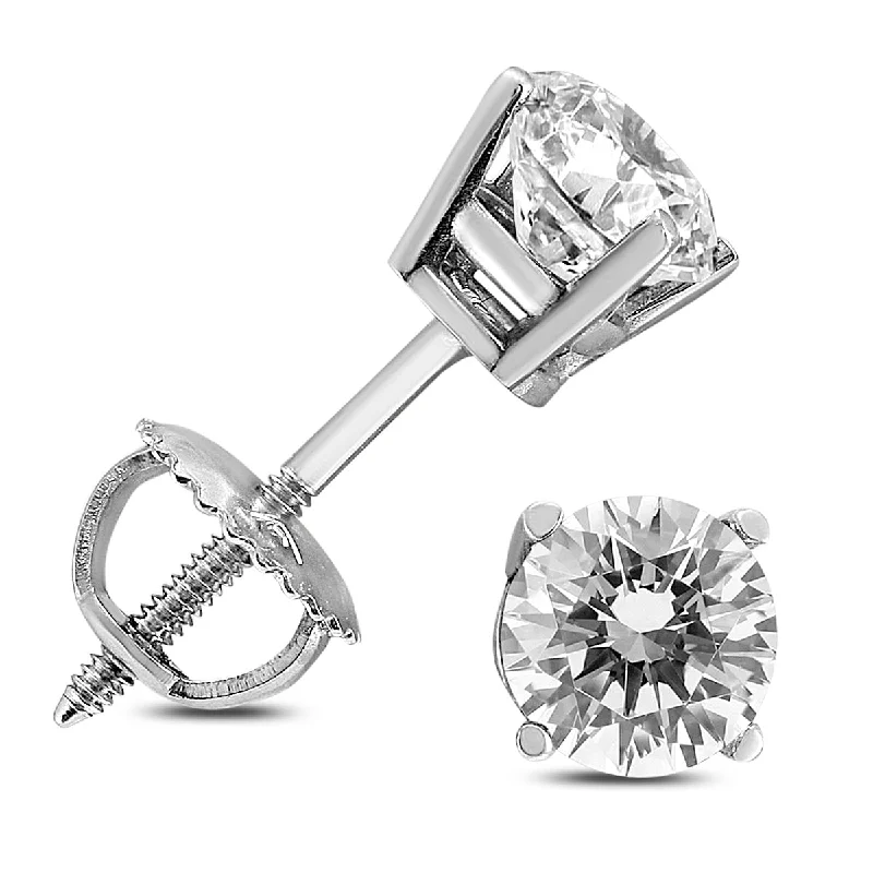 Marquee 14k White Gold 1 1/4ct TDW Certified Round Diamond Solitaire Stud Earrings