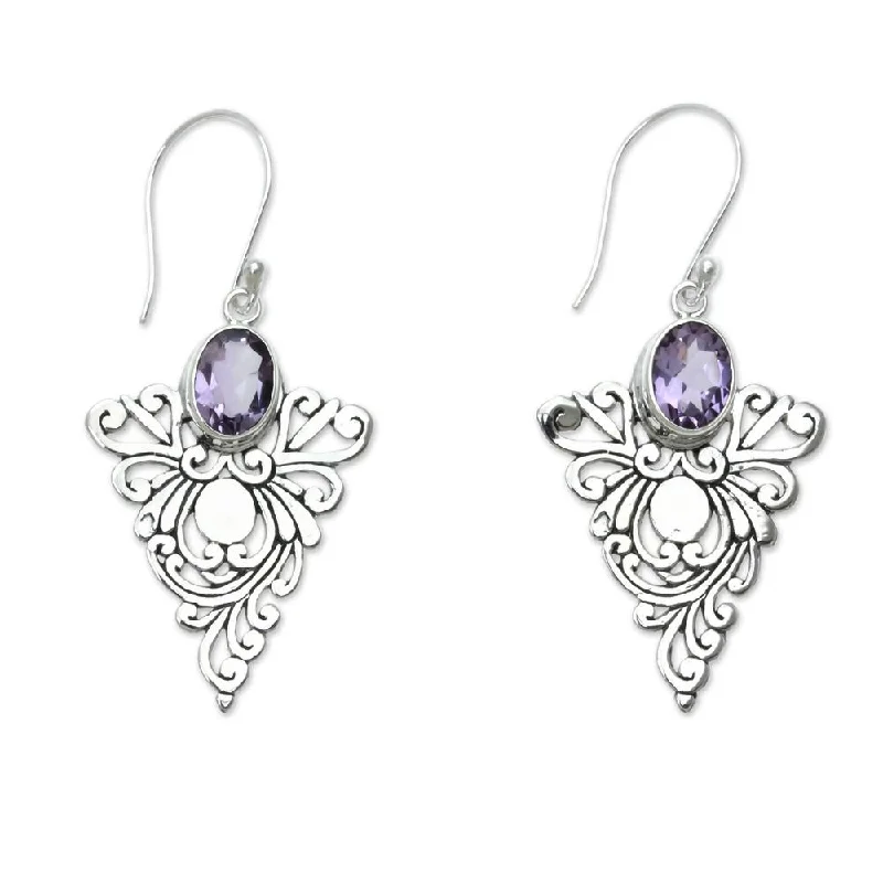 Handmade Sterling Silver 'Java Peacock' Amethyst Earrings (Indonesia)