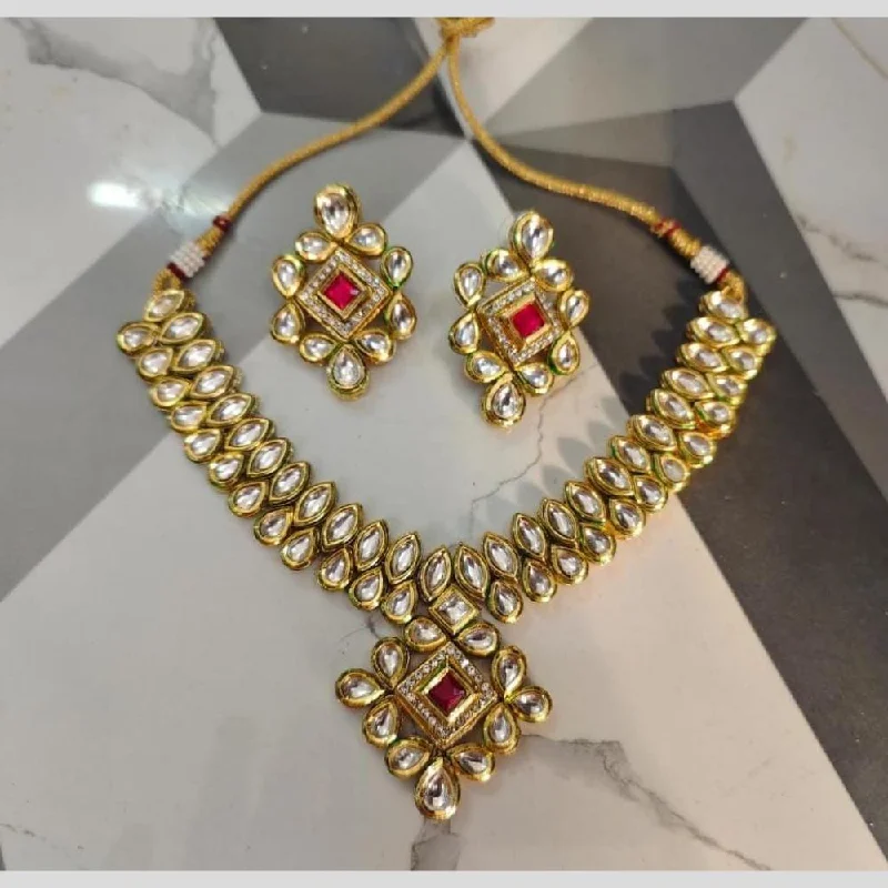 FS Collection Gold Plated Kundan Stone Necklace Set