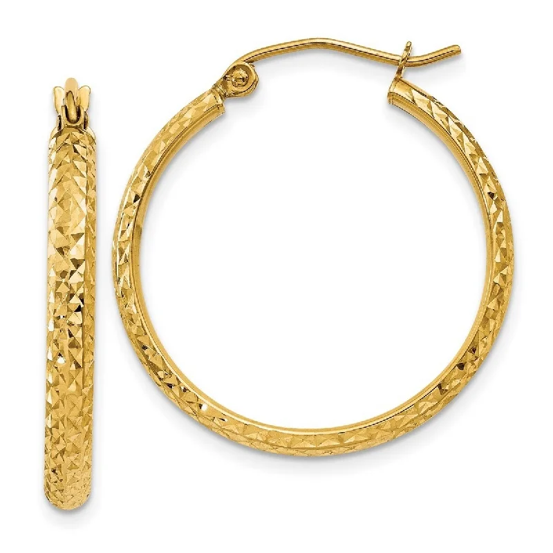 Curata 14k Yellow Gold Diamond-Cut 2.8x25mm Hoop Earrings