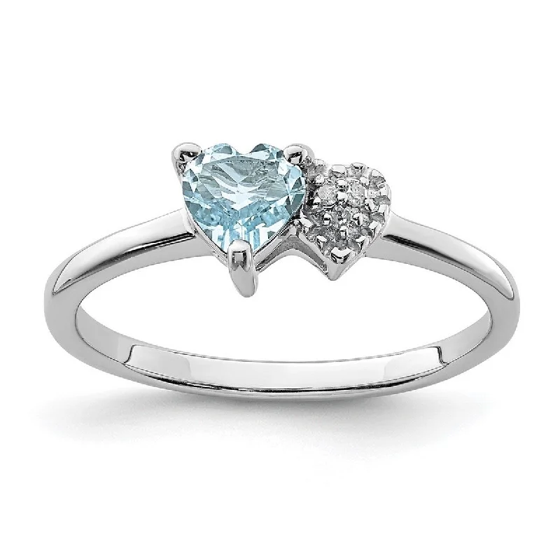 Curata 925 Sterling Silver Polished Aquamarine and Diamond Ring