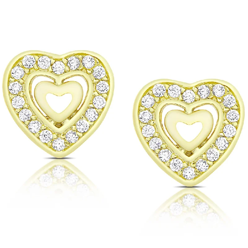 Dolce Giavonna Gold Over Silver or Sterling Silver Heart Stud Earrings