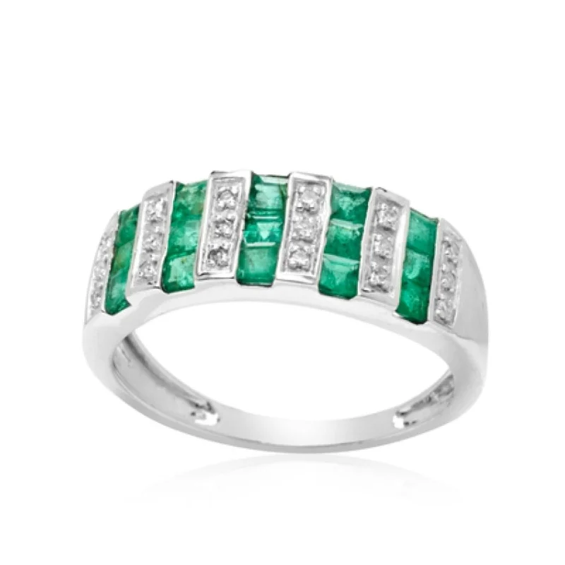 14K White Gold Emerald and White Diamond Ring