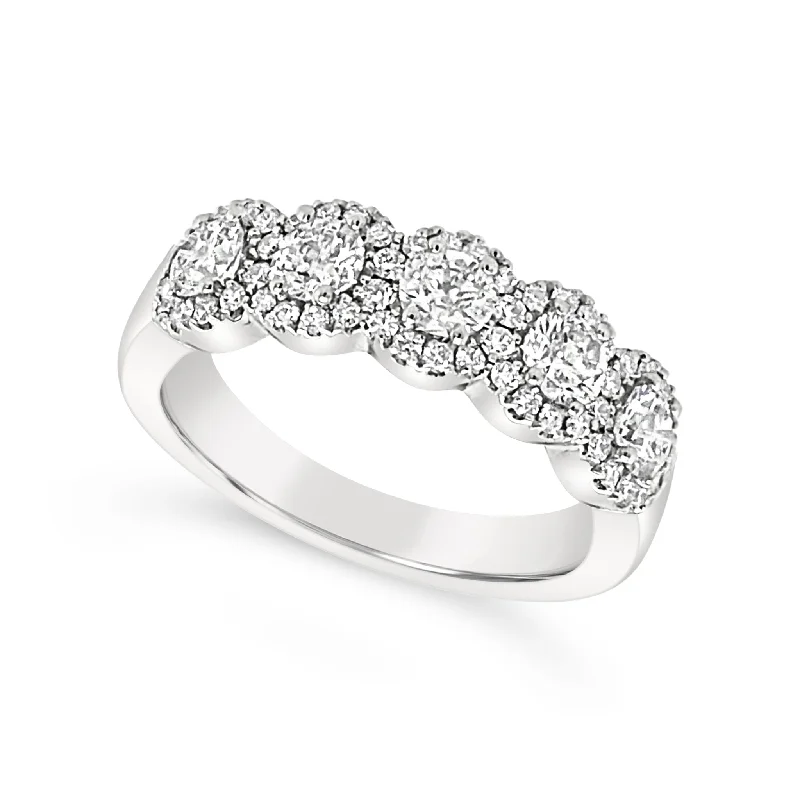 Five Round Diamond Halo Ring