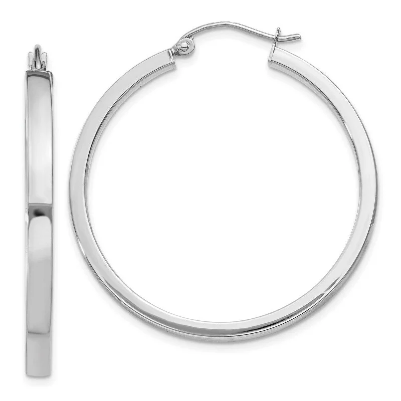 Curata 14k White Gold Polished 35x3mm Rectangle Tube Hoop Earrings