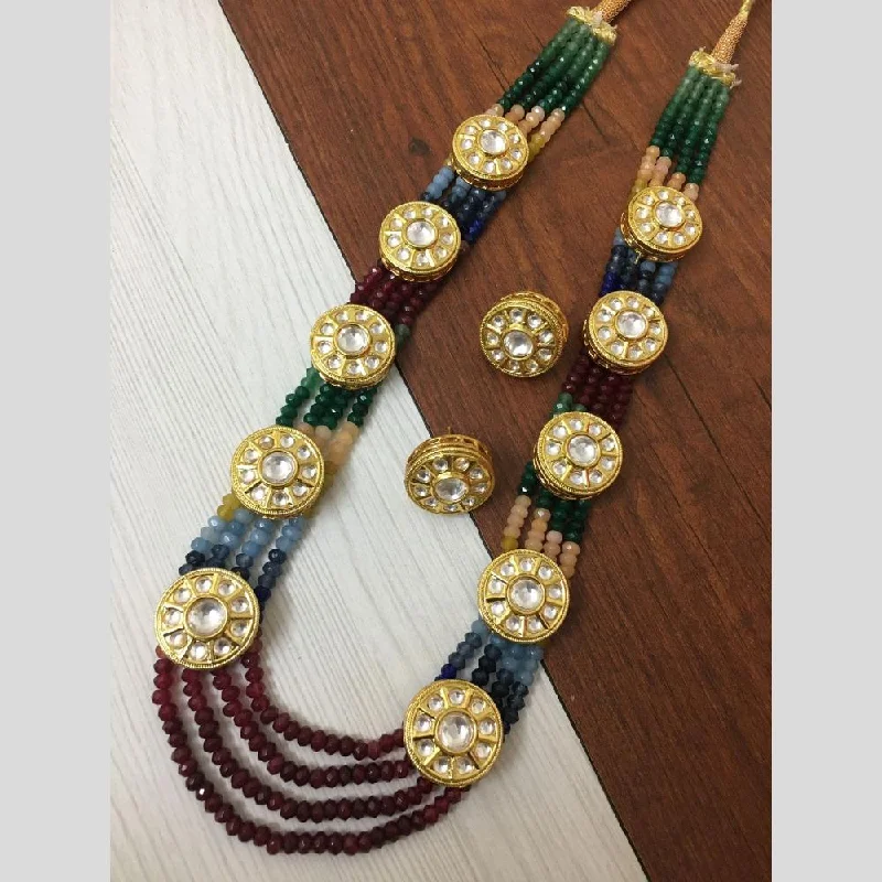 FS Collection Gold Plated Kundan Stone And Beads Necklace Set