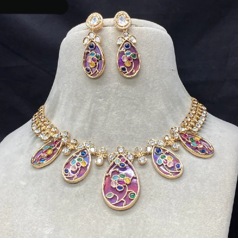 Amoliya Jewels Gold   Plated  Polki Kundan  Necklace Set