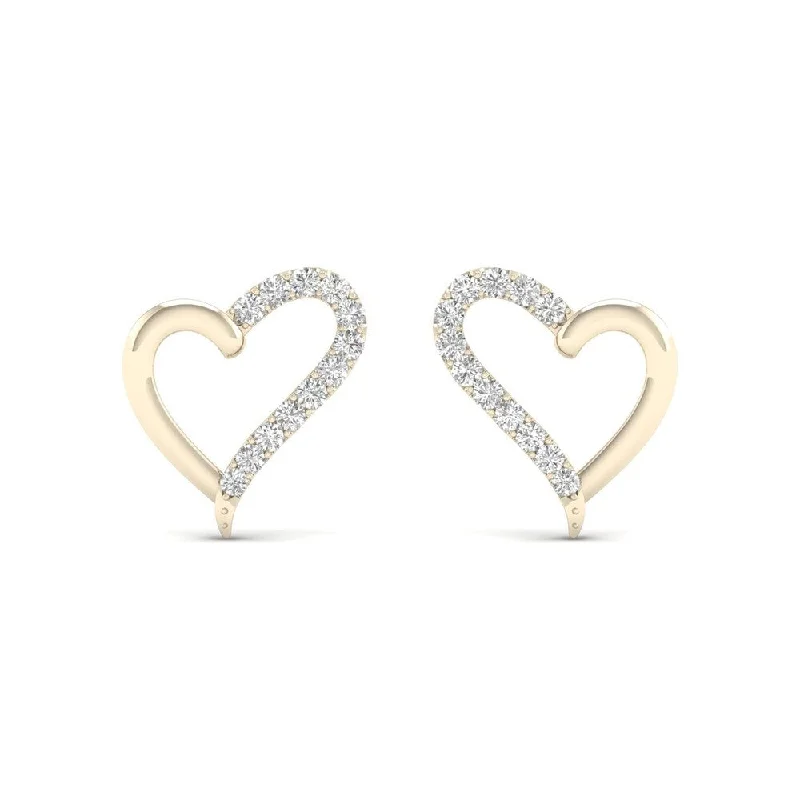 De Couer 10k Yellow Gold 1/10ct TDW Diamond Heart Stud Earrings