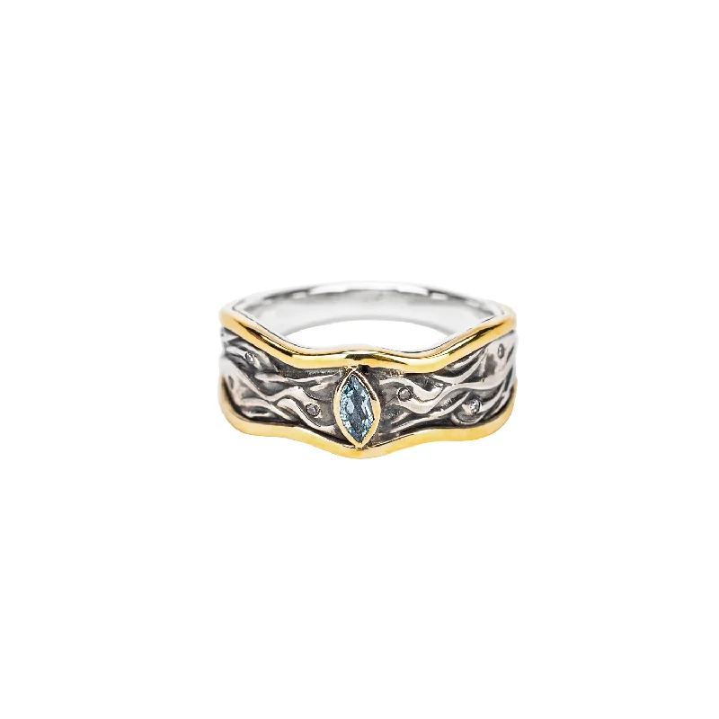 Silver And 10k Gold Rocks 'n Rivers Ring - Marquise Swiss Blue Topaz