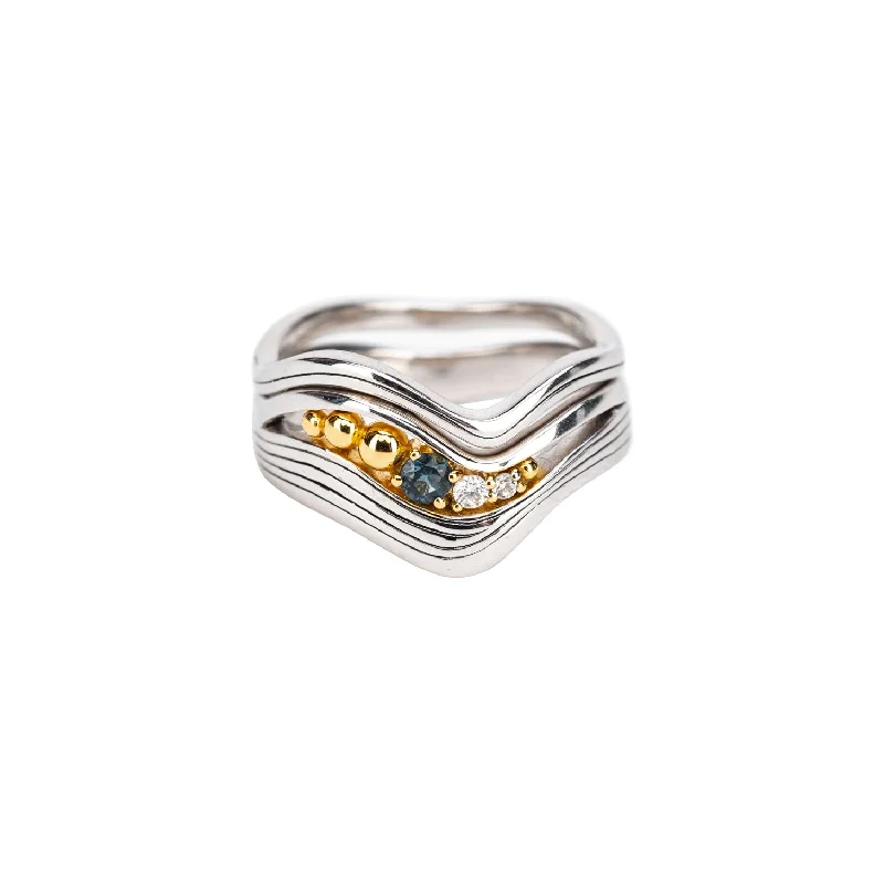 Silver and 10k Gold Rocks 'n Rivers Ring - London Blue Topaz