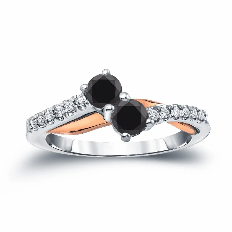 14k Two-Tone Rose Gold 1/2ct TDW 2-Stone Black Diamond Ring by Auriya