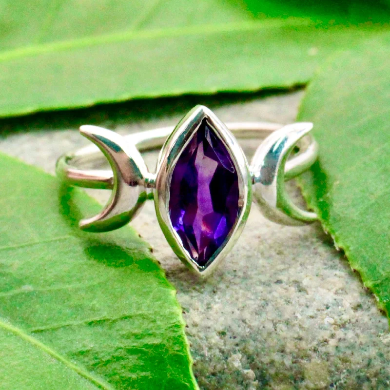 Amethyst Triple Moon Ring - Sterling Silver