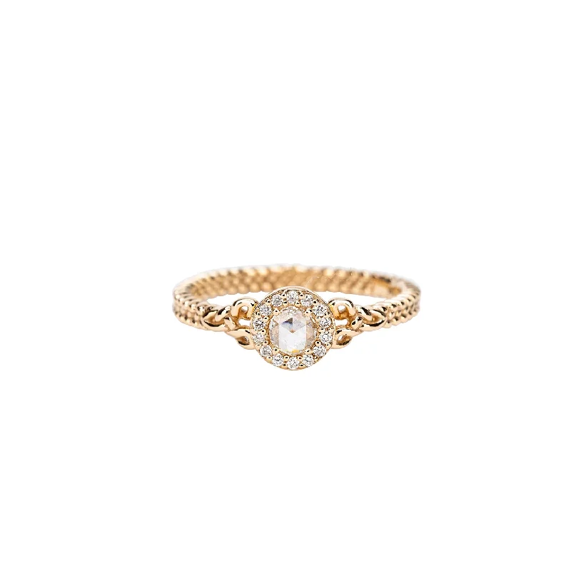 10k Yellow Gold Trinity Diamond Halo Ring