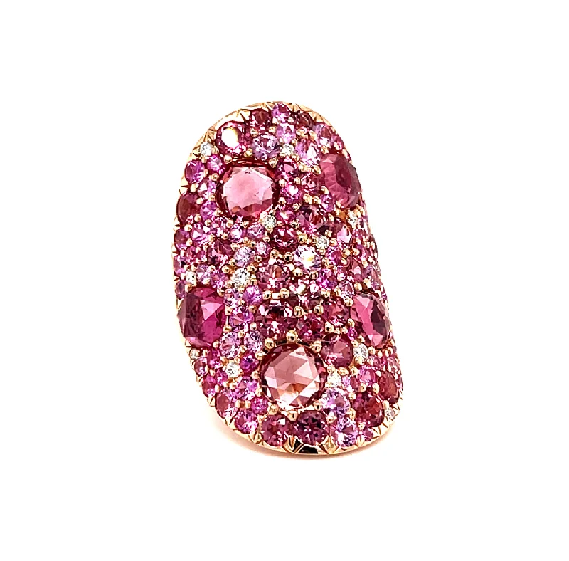 Caviar Pink Sapphire and Tourmaline Ring