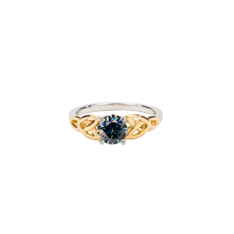 Silver and 10k Yellow Gold  1 carat Mystic Blue Moissanite Trinity Ring