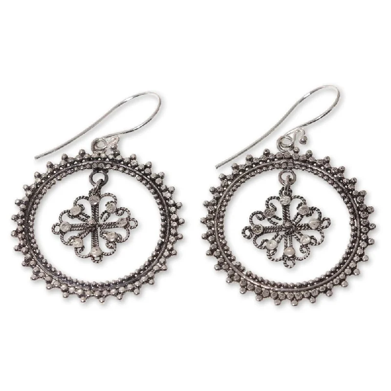 Handmade Sterling Silver 'Water Lily' Earrings (Indonesia)