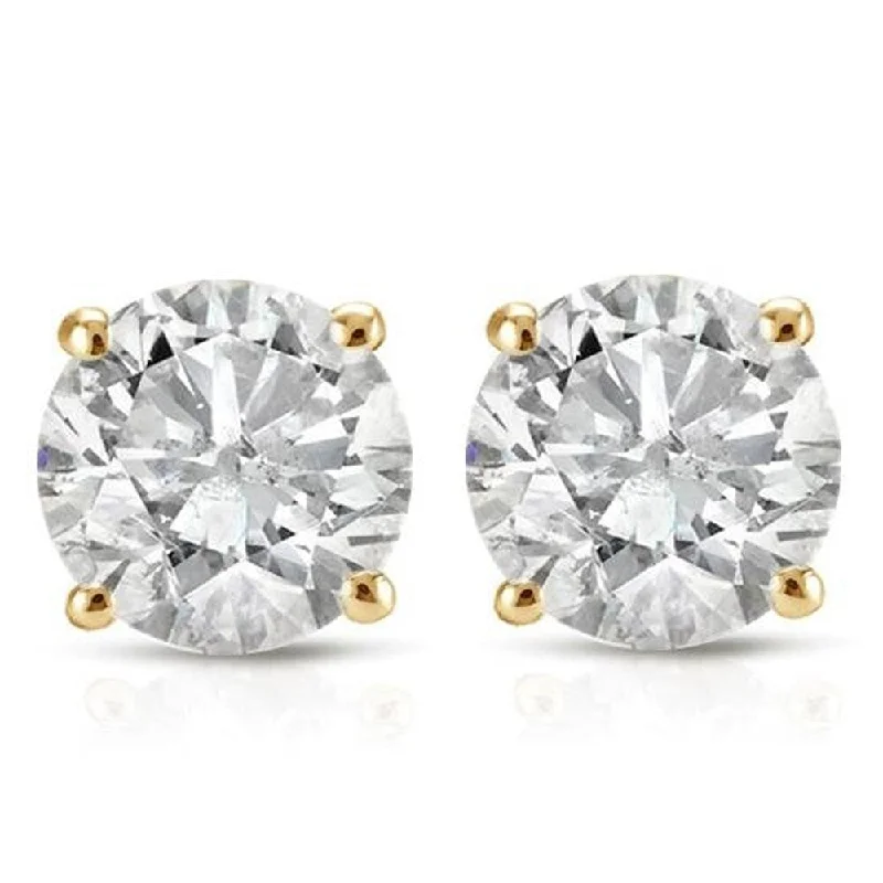 1ct Round Cut Diamond Stud Earrings in Yellow Gold with Screw Backs