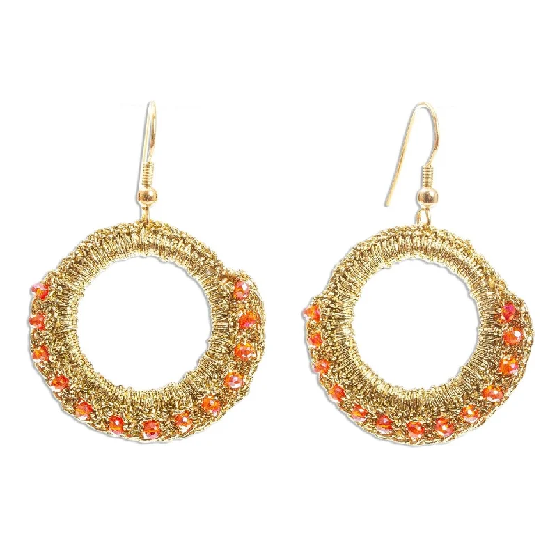 NOVICA Ethereal Crown in Orange, Beaded crocheted dangle earrings - 2*1.5