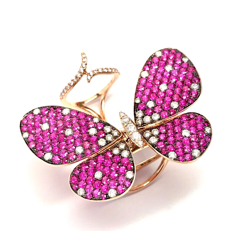 Celebration 18K Rose Gold Butterfly Ring - Ruby