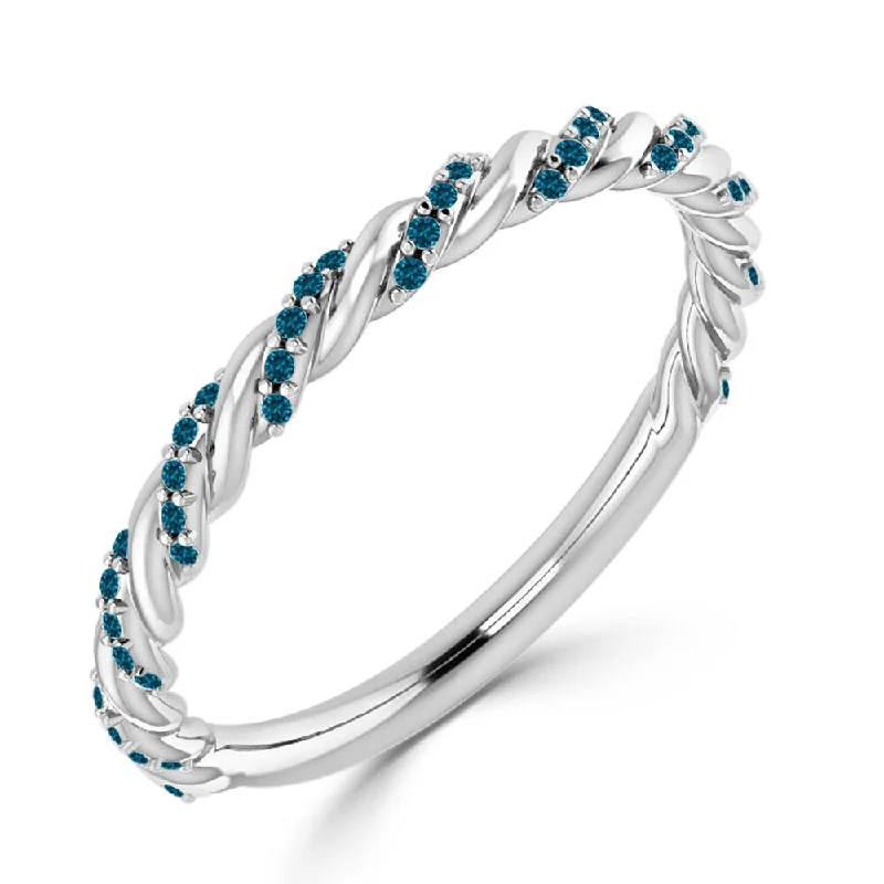 Auriya 10k Gold 1/8cttw Petite Stackable Rope Style Blue Diamond Ring