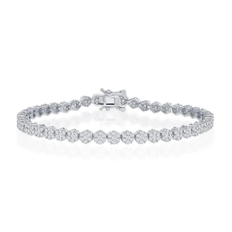 Sterling Silver Flower Design CZ 4mm Tennis Bracelet