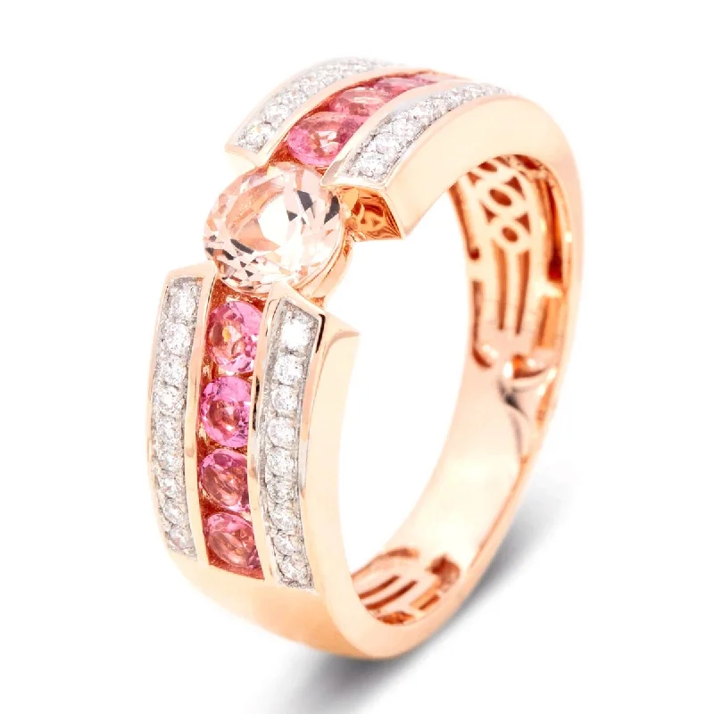 14Kt Rose Gold Morganite, Pink Tourmaline, Diamond Ring