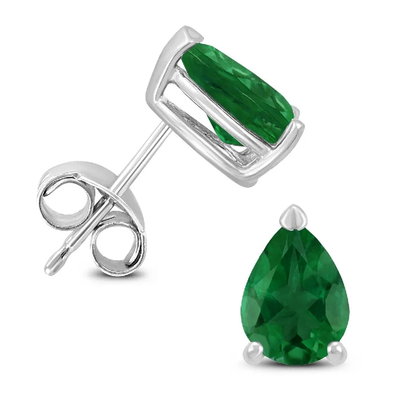 Marquee 14K White Gold 6x4MM Pear Emerald Earrings