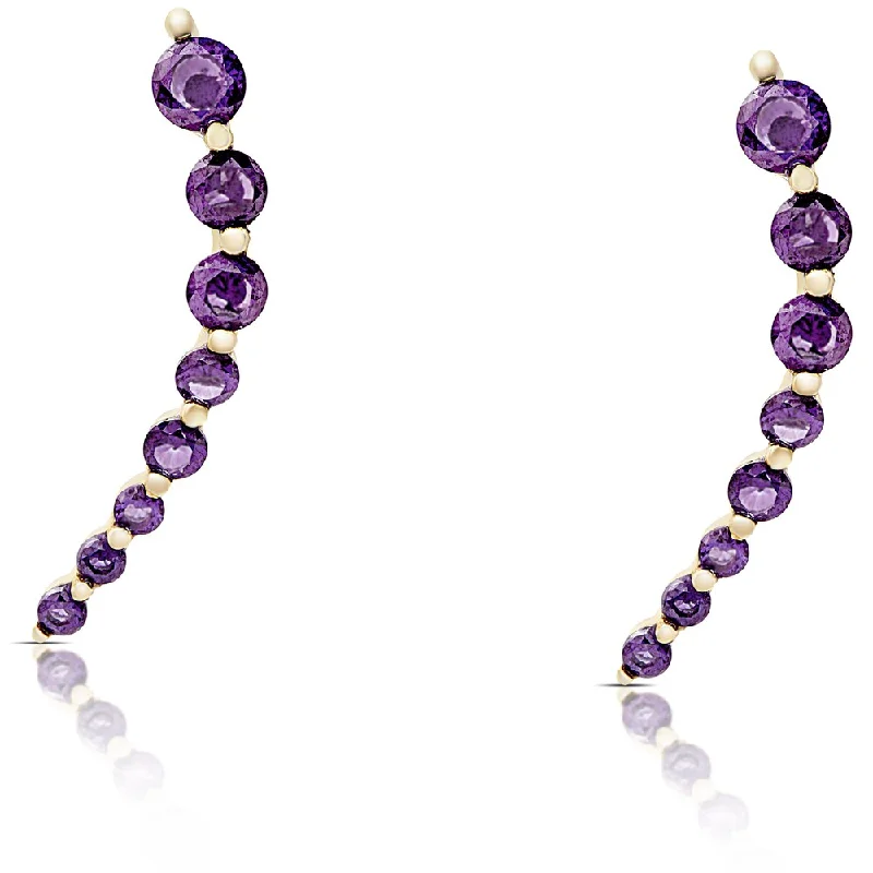 Dolce Giavonna Gold Over Sterling Silver Graduated Simulated Amethyst Crawler Earrings