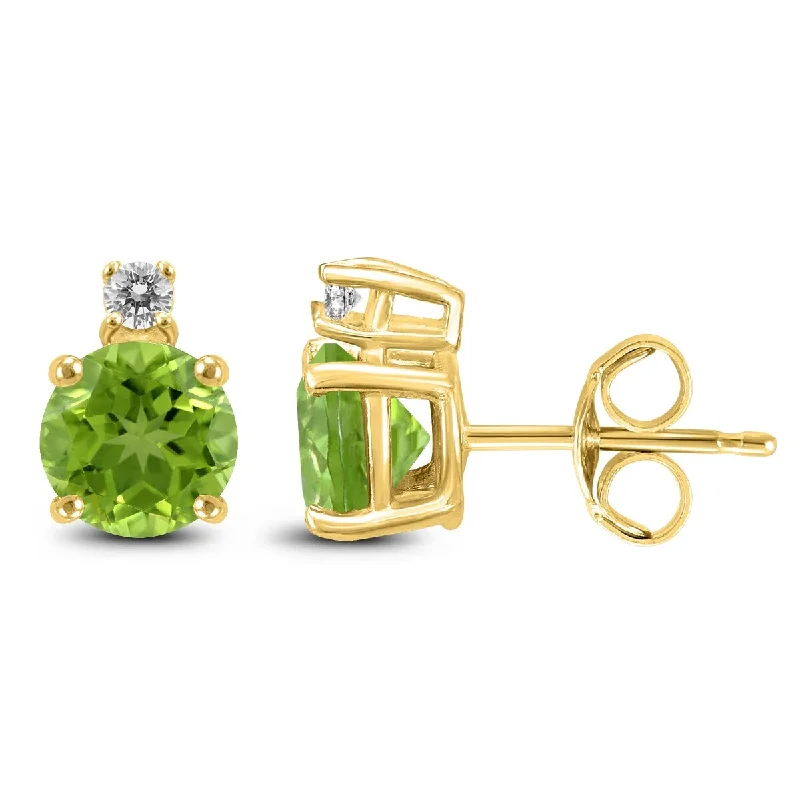 Marquee 14K Yellow Gold 5MM Round Peridot and Diamond Earrings