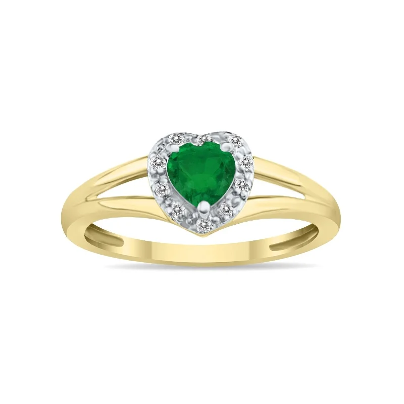 Marquee Jewels Heart Shape Emerald and Diamond Ring in 10K Yellow Gold