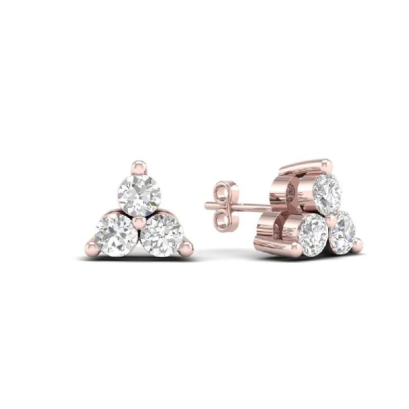 De Couer 10k Rose Gold 1/2ct TDW Diamond Three Stone Stud Earrings - Pink