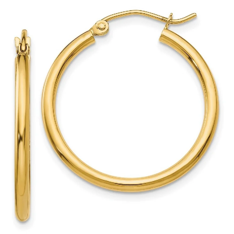 Curata 14k Yellow Gold Polished Lightweight 2x25mm Tube Hoop Earrings