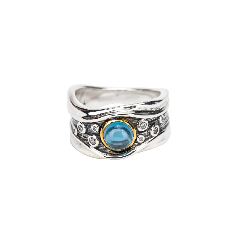 Silver And 10k Gold Rocks 'n Rivers Ring - London Blue Topaz And Cubic Zirconia